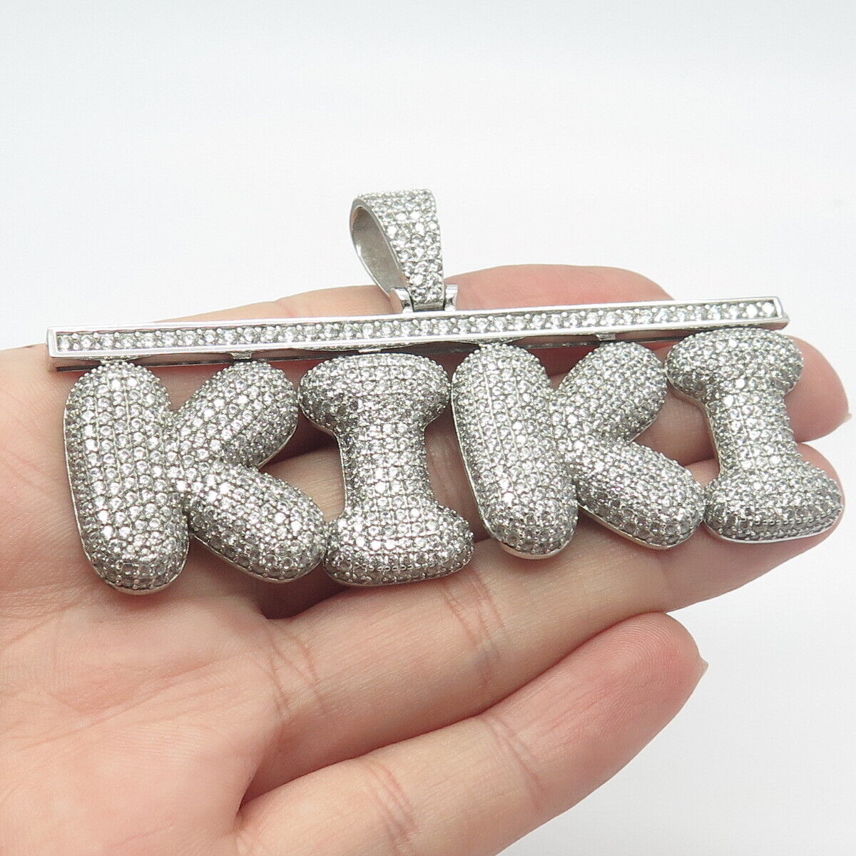 925 Sterling Silver Pave C Z "Kiki" Personalized Pendant