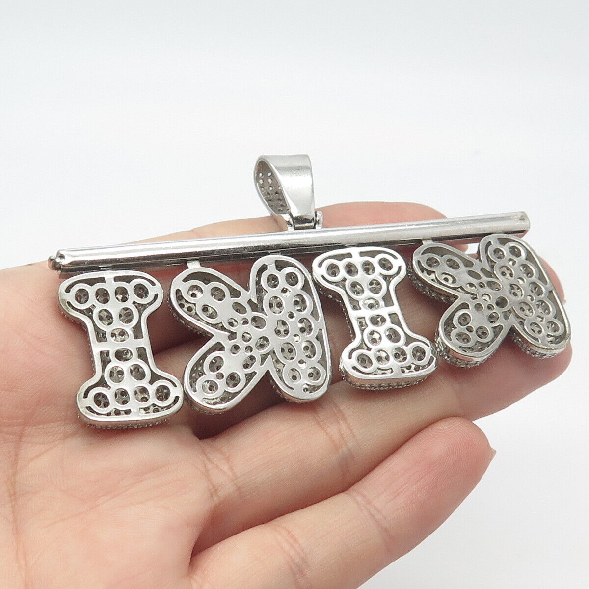 925 Sterling Silver Pave C Z "Kiki" Personalized Pendant