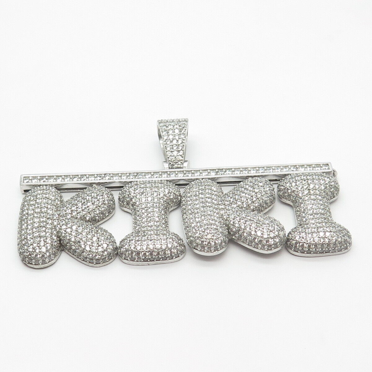 925 Sterling Silver Pave C Z "Kiki" Personalized Pendant