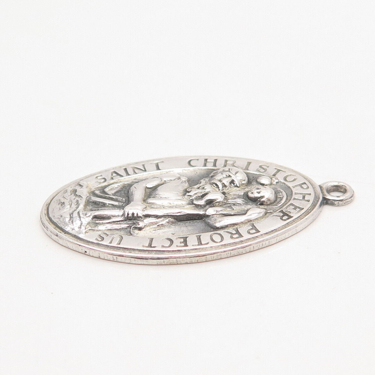 925 Sterling Silver Vintage St. Christopher Religious Oval Pendant