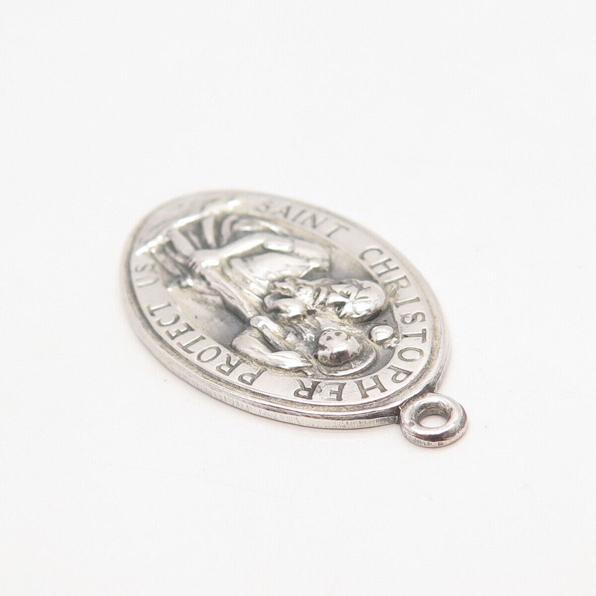 925 Sterling Silver Vintage St. Christopher Religious Oval Pendant