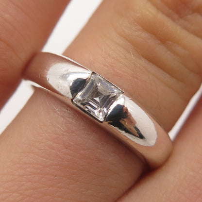 925 Sterling Silver Vintage Princess-Cut C Z Ring Size 7.75