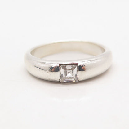 925 Sterling Silver Vintage Princess-Cut C Z Ring Size 7.75