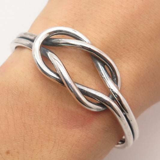 925 Sterling Silver Vintage Knot Loop Adjustable Cuff Bracelet 6.5"