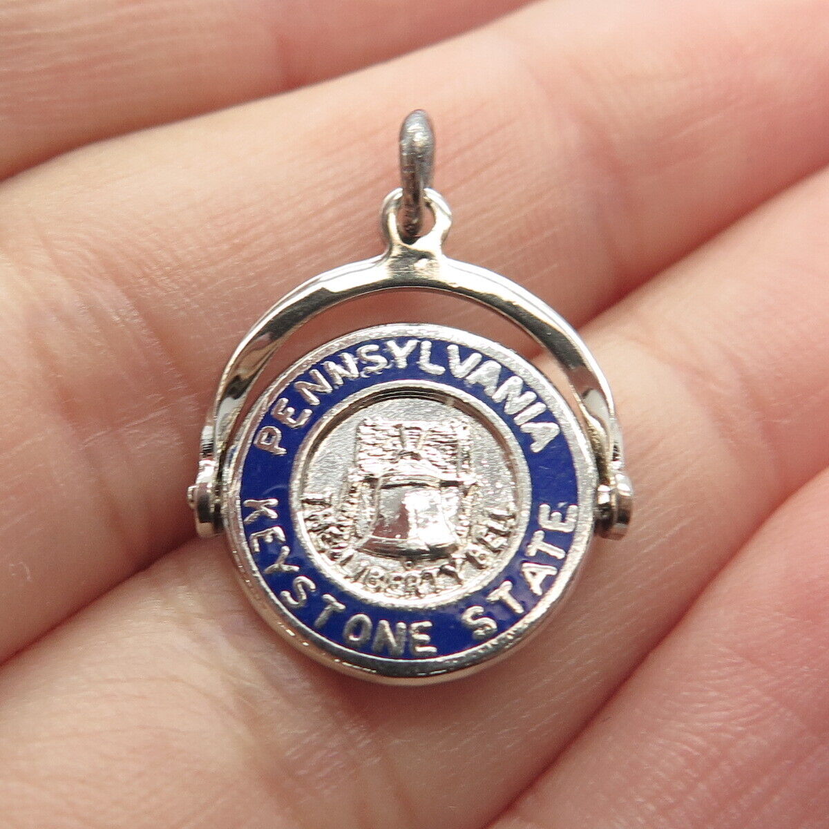 925 Sterling Silver Vintage Enamel Pennsylvania Keystone State Park Pendant