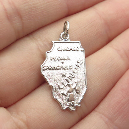 925 Sterling Silver Vintage Wells "Illinois" State Map Charm Pendant