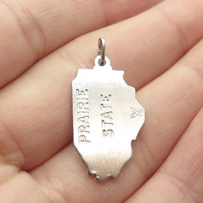 925 Sterling Silver Vintage Wells "Illinois" State Map Charm Pendant