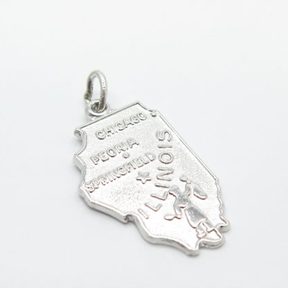 925 Sterling Silver Vintage Wells "Illinois" State Map Charm Pendant