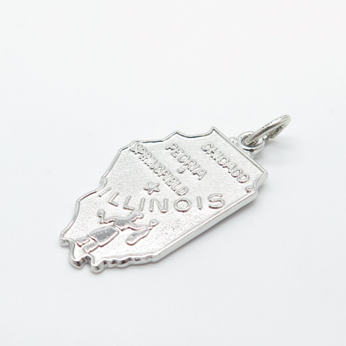 925 Sterling Silver Vintage Wells "Illinois" State Map Charm Pendant