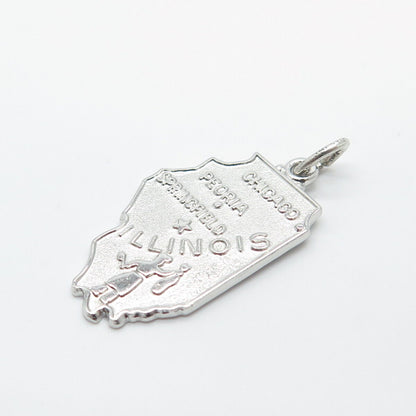 925 Sterling Silver Vintage Wells "Illinois" State Map Charm Pendant