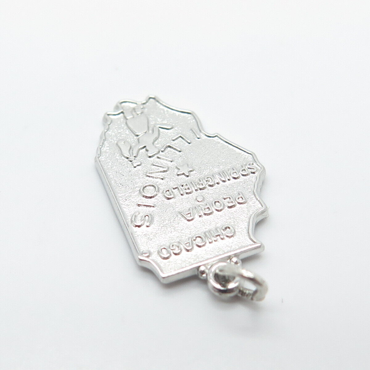 925 Sterling Silver Vintage Wells "Illinois" State Map Charm Pendant