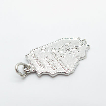 925 Sterling Silver Vintage Wells "Illinois" State Map Charm Pendant