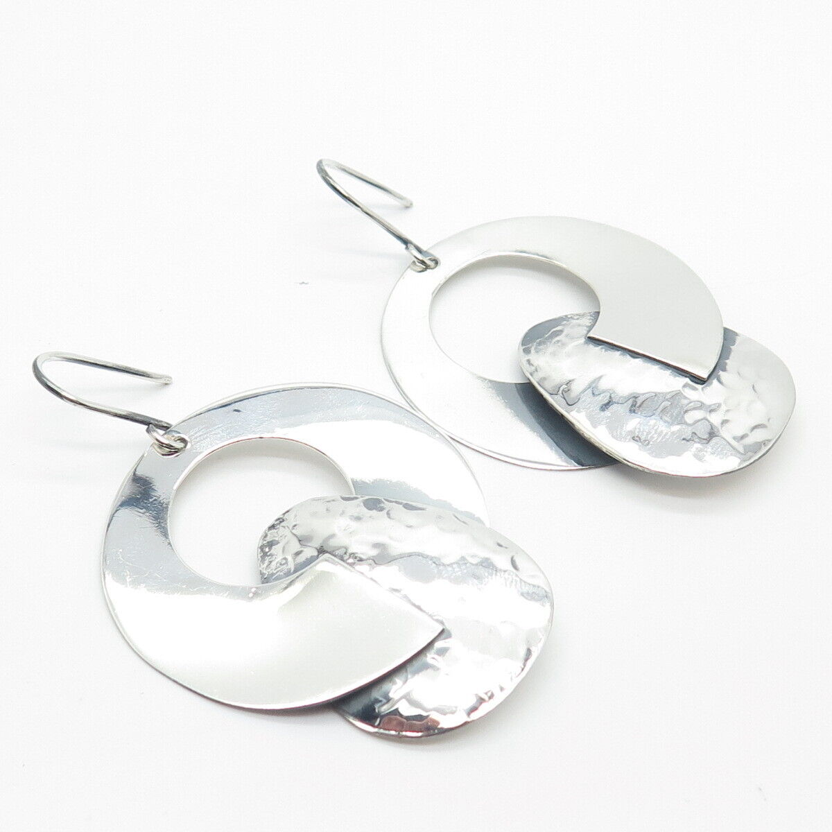 925 Sterling Silver Vintage Hammered Finish Dangling Hook Earrings