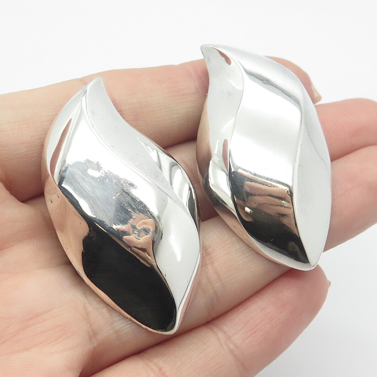 925 Sterling Silver Vintage Large Modernist Earrings