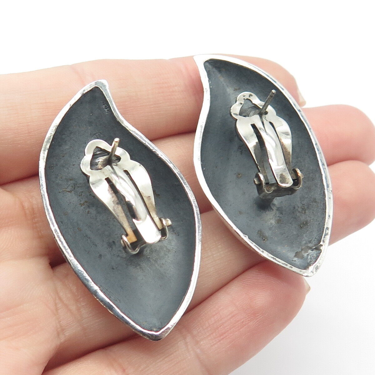 925 Sterling Silver Vintage Large Modernist Earrings