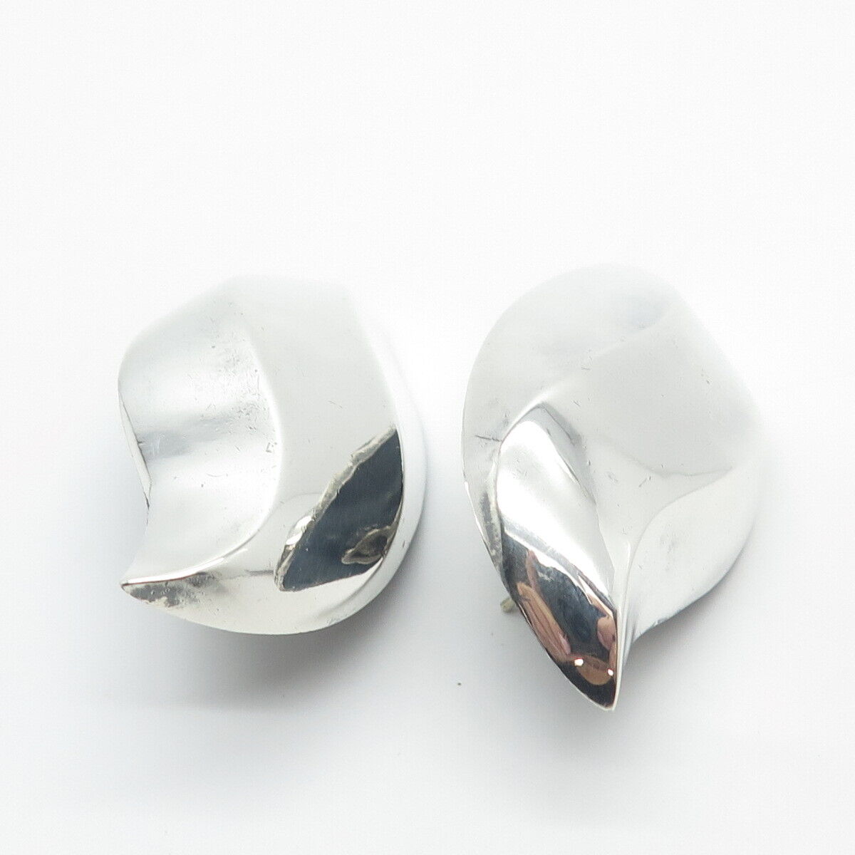 925 Sterling Silver Vintage Large Modernist Earrings