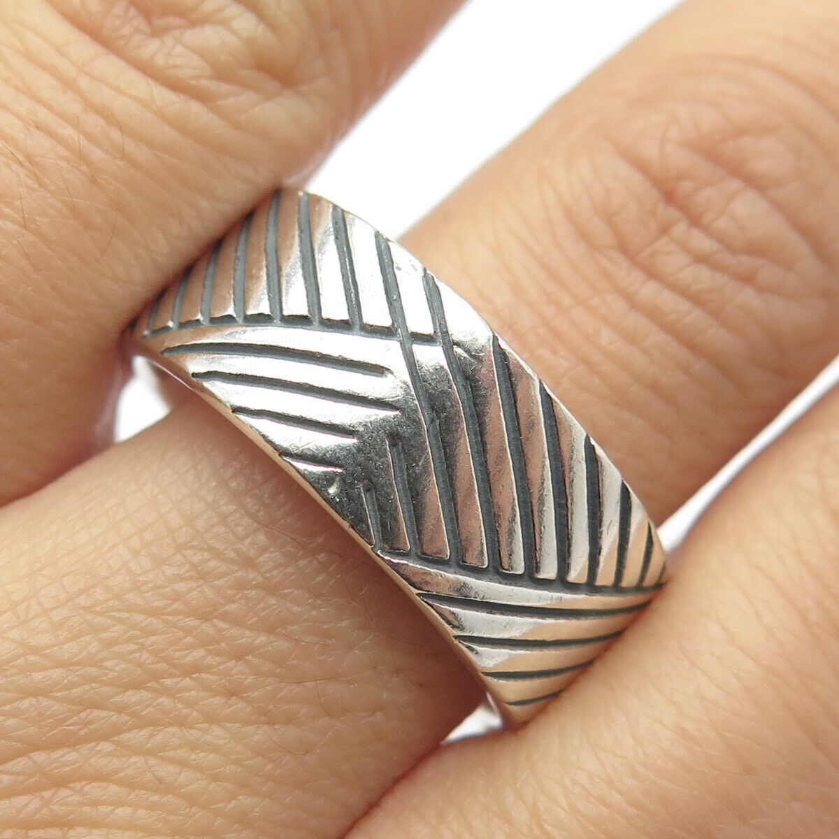 925 Sterling Silver Vintage Woven Band Ring Size 12.75