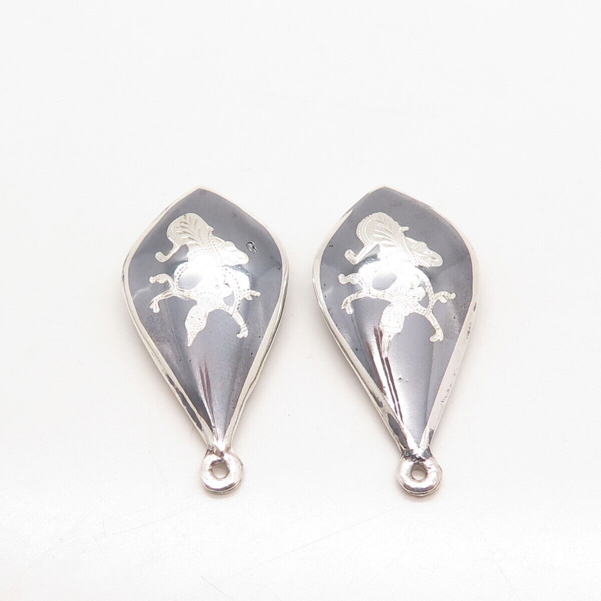 925 Sterling Silver Vintage Niello Hindu Goddess Jacket Earrings