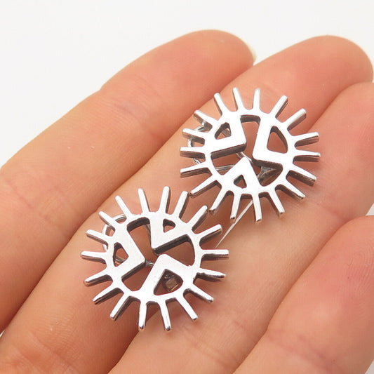 925 Sterling Silver Vintage Sun Screw Back Earrings