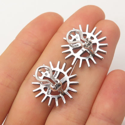 925 Sterling Silver Vintage Sun Screw Back Earrings