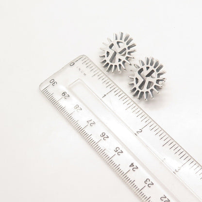 925 Sterling Silver Vintage Sun Screw Back Earrings