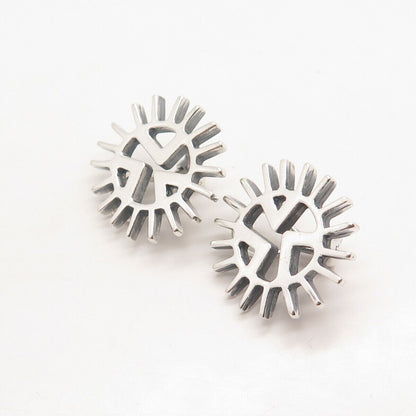 925 Sterling Silver Vintage Sun Screw Back Earrings