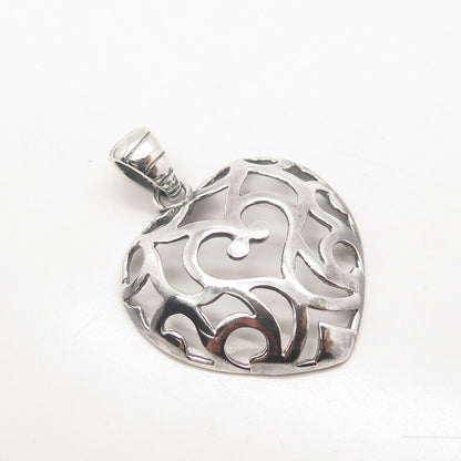 925 Sterling Silver Vintage Italy Ornate Heart Pendant