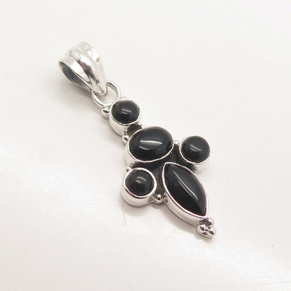 925 Sterling Silver Vintage Real Black Onyx Gem Oval Gemstone Pendant