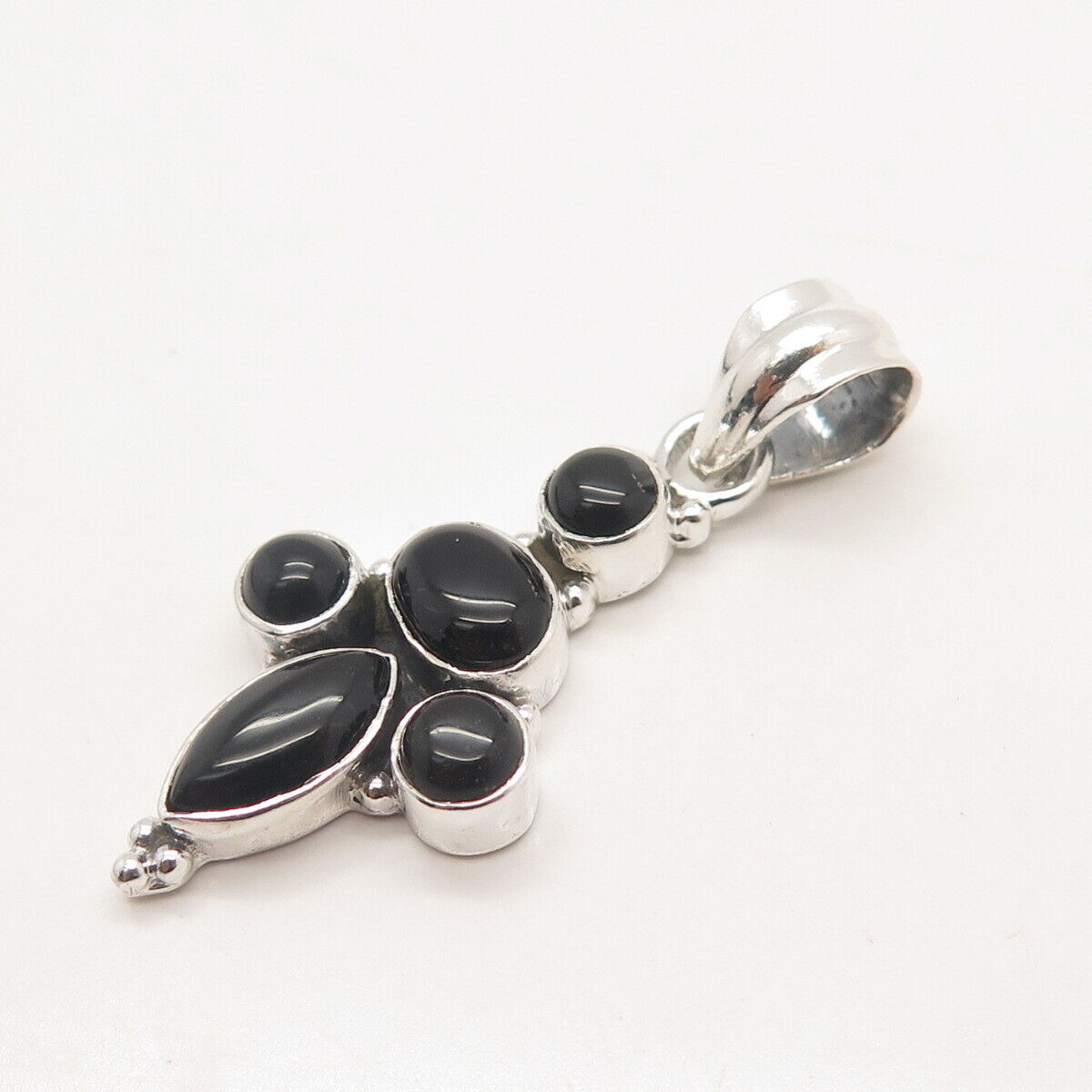 925 Sterling Silver Vintage Real Black Onyx Gem Oval Gemstone Pendant