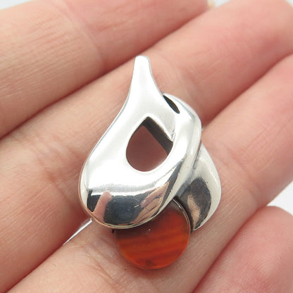 925 Sterling Silver Vintage Israel Real Red Agate Gemstone Slide Pendant