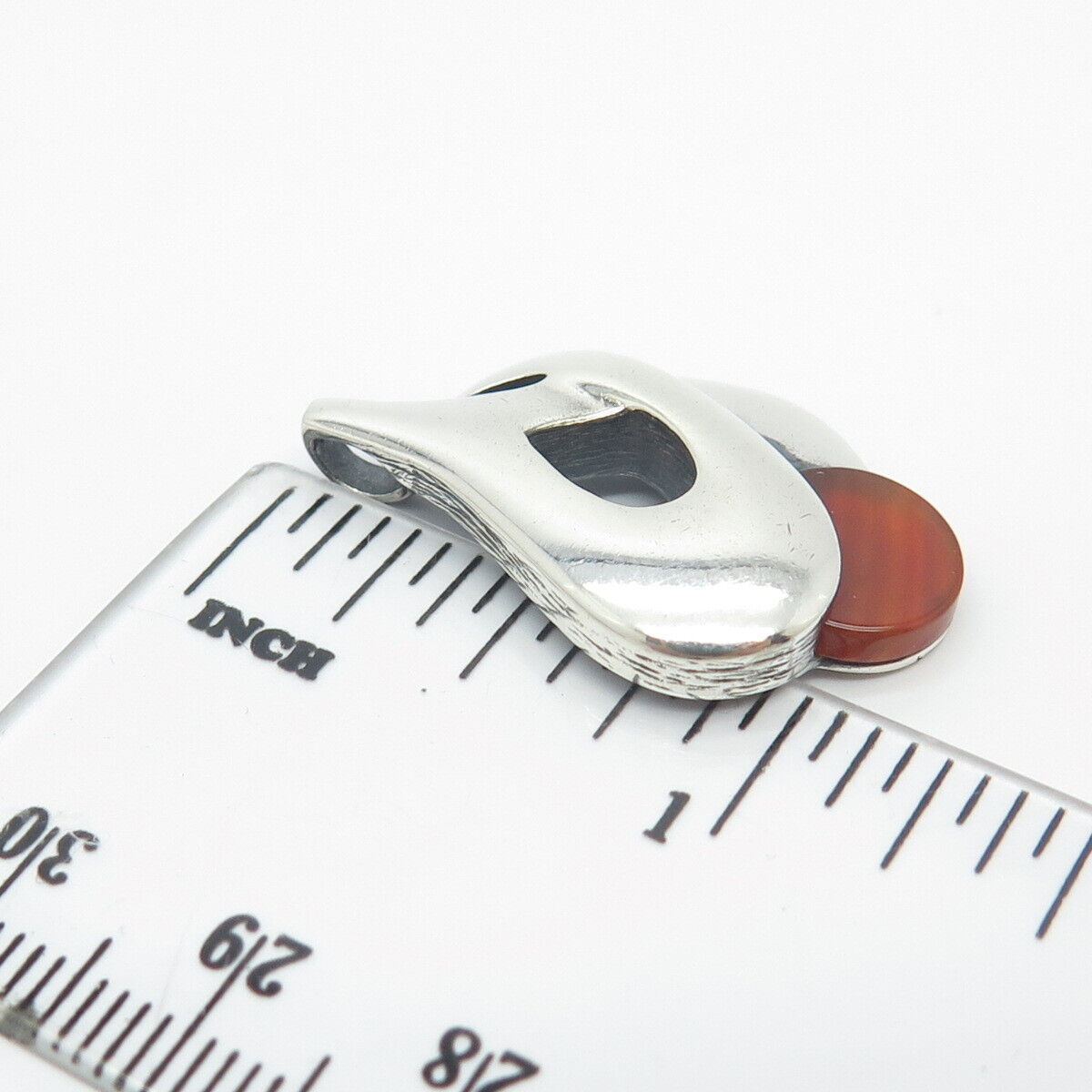 925 Sterling Silver Vintage Israel Real Red Agate Gemstone Slide Pendant