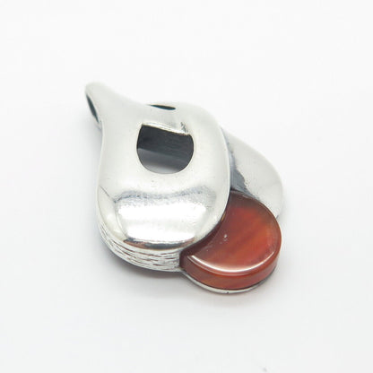 925 Sterling Silver Vintage Israel Real Red Agate Gemstone Slide Pendant