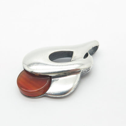 925 Sterling Silver Vintage Israel Real Red Agate Gemstone Slide Pendant