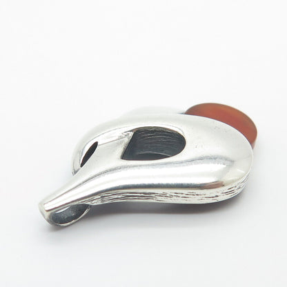 925 Sterling Silver Vintage Israel Real Red Agate Gemstone Slide Pendant