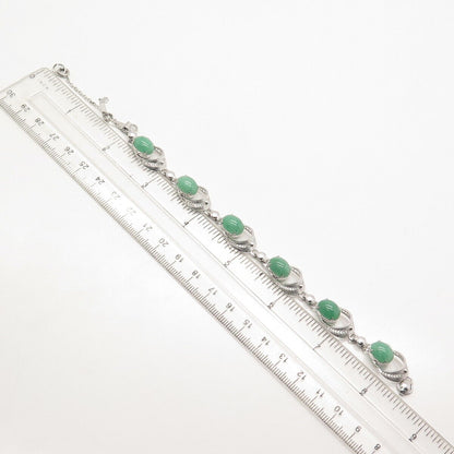 925 Sterling Silver Vintage Real Aventurine Gem Oval Link Bracelet 7"