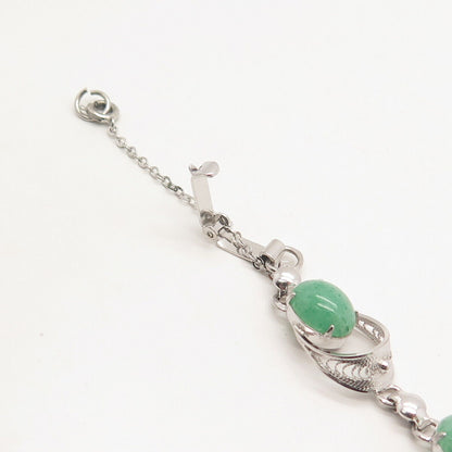 925 Sterling Silver Vintage Real Aventurine Gem Oval Link Bracelet 7"