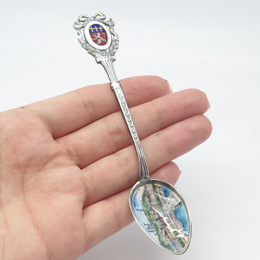 800 Silver Antique Sampson Mordan & Co Colorful Enamel "Pont Lafayette" Spoon