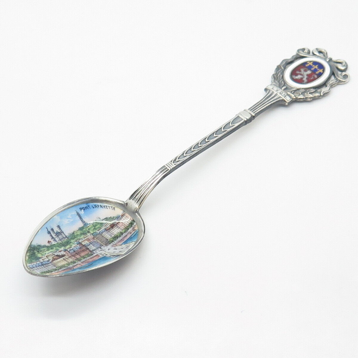 800 Silver Antique Sampson Mordan & Co Colorful Enamel "Pont Lafayette" Spoon