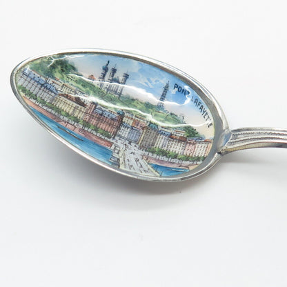 800 Silver Antique Sampson Mordan & Co Colorful Enamel "Pont Lafayette" Spoon