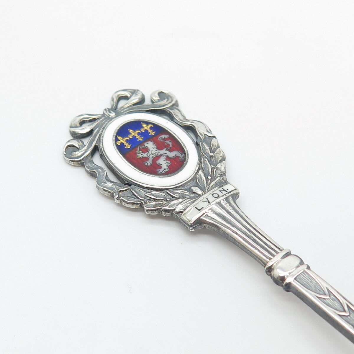 800 Silver Antique Sampson Mordan & Co Colorful Enamel "Pont Lafayette" Spoon