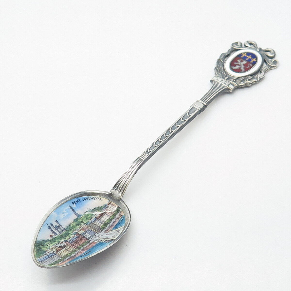 800 Silver Antique Sampson Mordan & Co Colorful Enamel "Pont Lafayette" Spoon