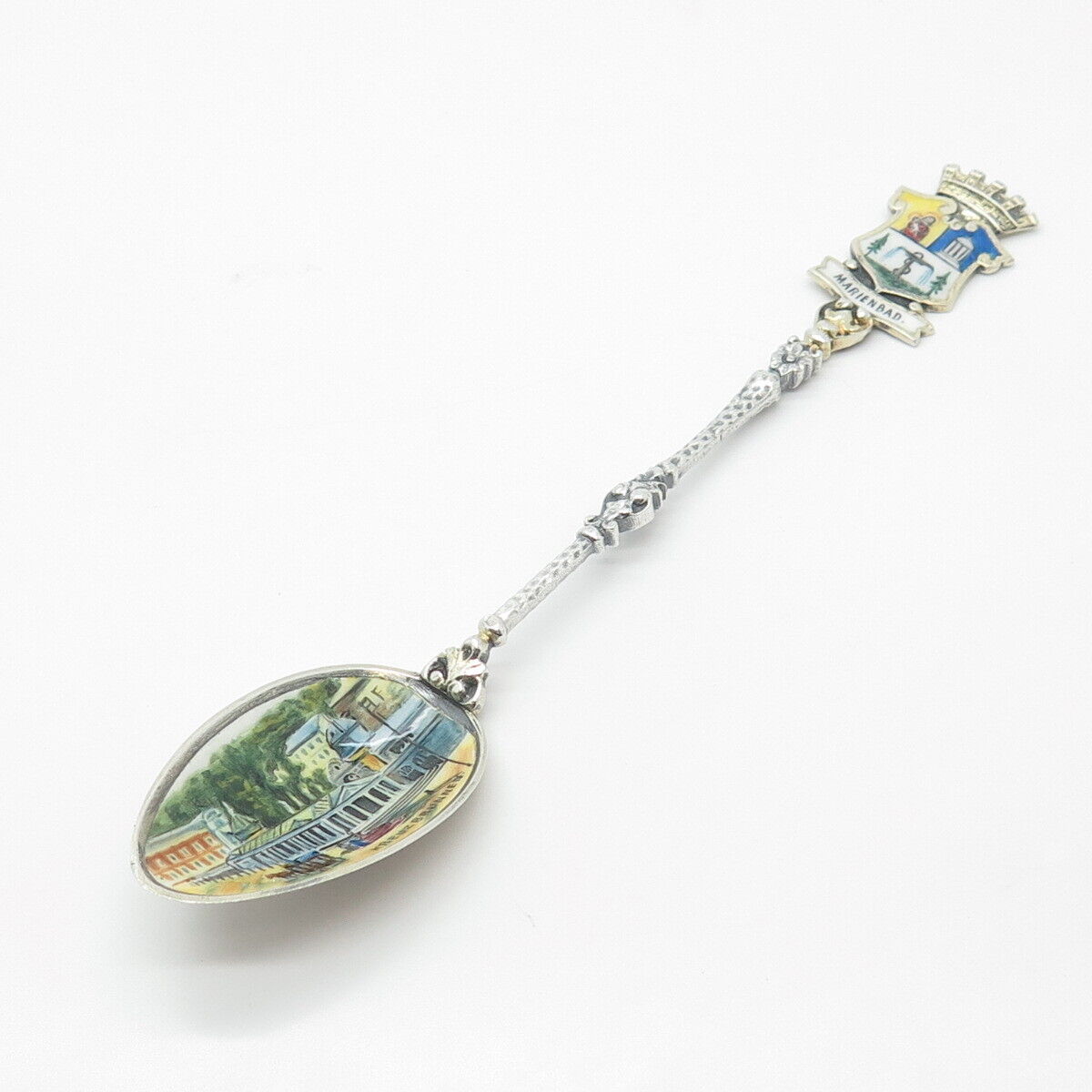 800 Silver 2-Tone Antique Colorful Enamel "Marienbad" Coat of Arms Spoon