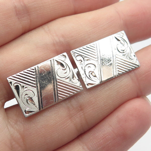 925 Sterling Silver Vintage Ornate Rectangle Cufflinks