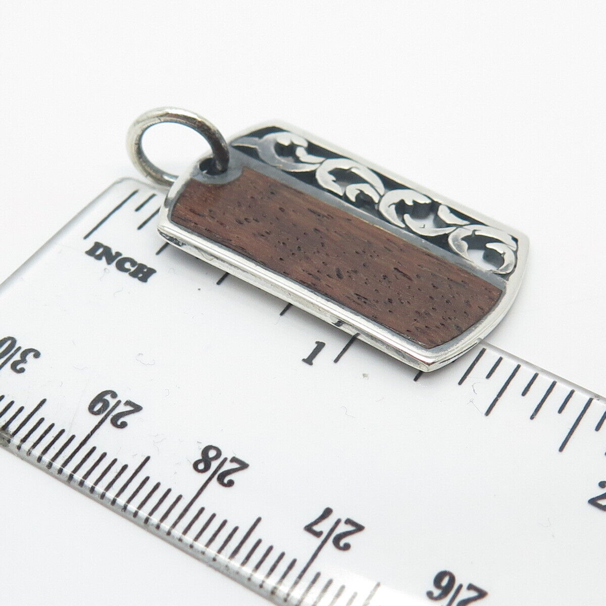 925 Sterling Silver Vintage Wood Ornate Pendant