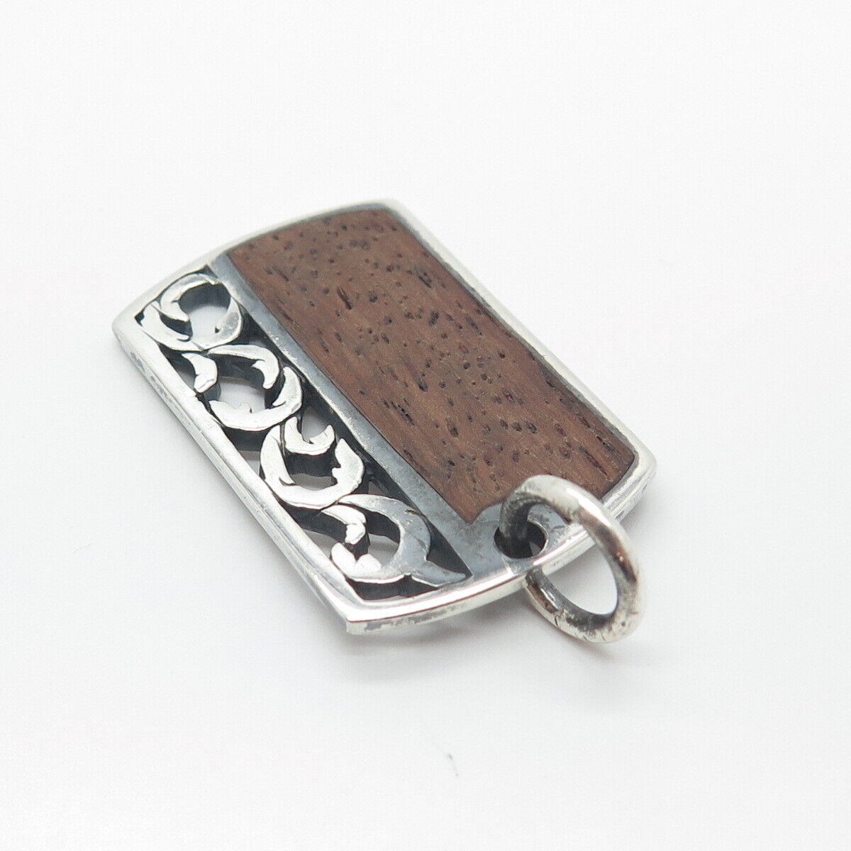 925 Sterling Silver Vintage Wood Ornate Pendant