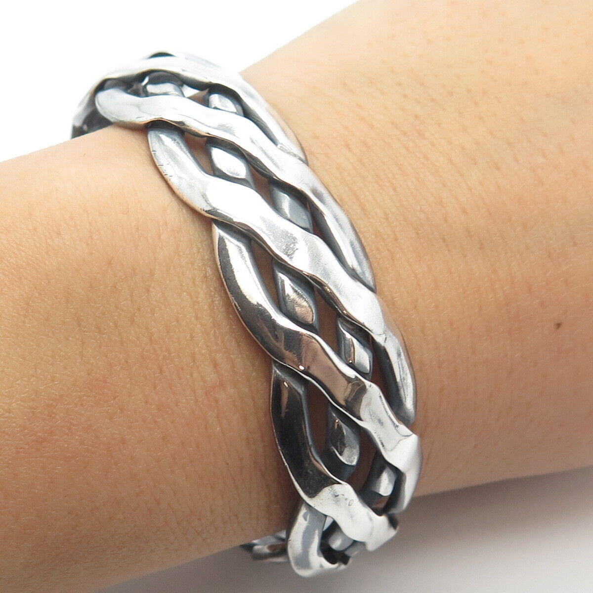 925 Sterling Silver Vintage Braided Adjustable Cuff Bracelet 7.25"