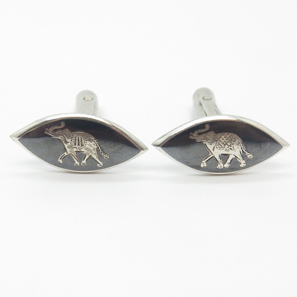 925 Sterling Silver Vintage Siam Elephant For Good Luck Cufflinks