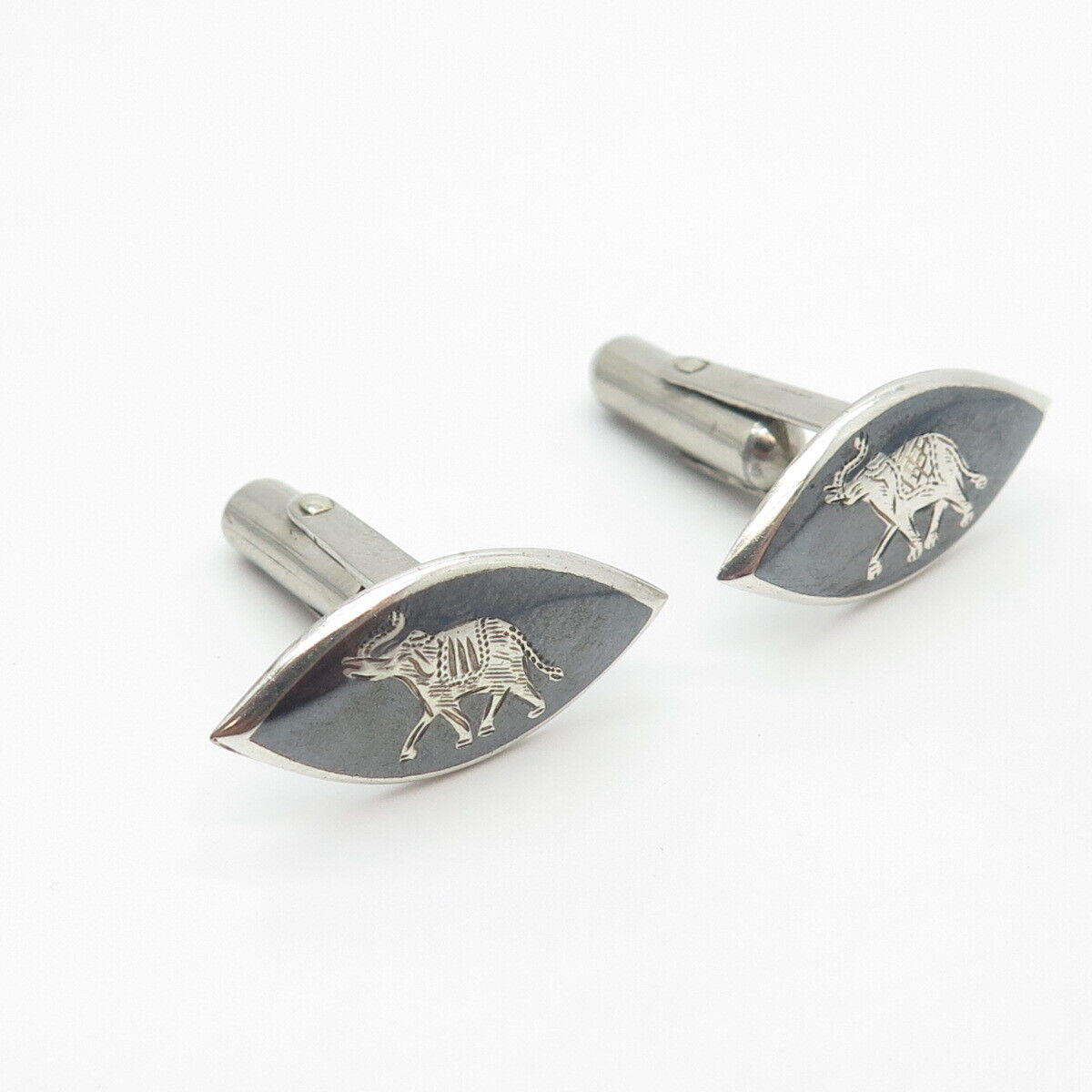 925 Sterling Silver Vintage Siam Elephant For Good Luck Cufflinks