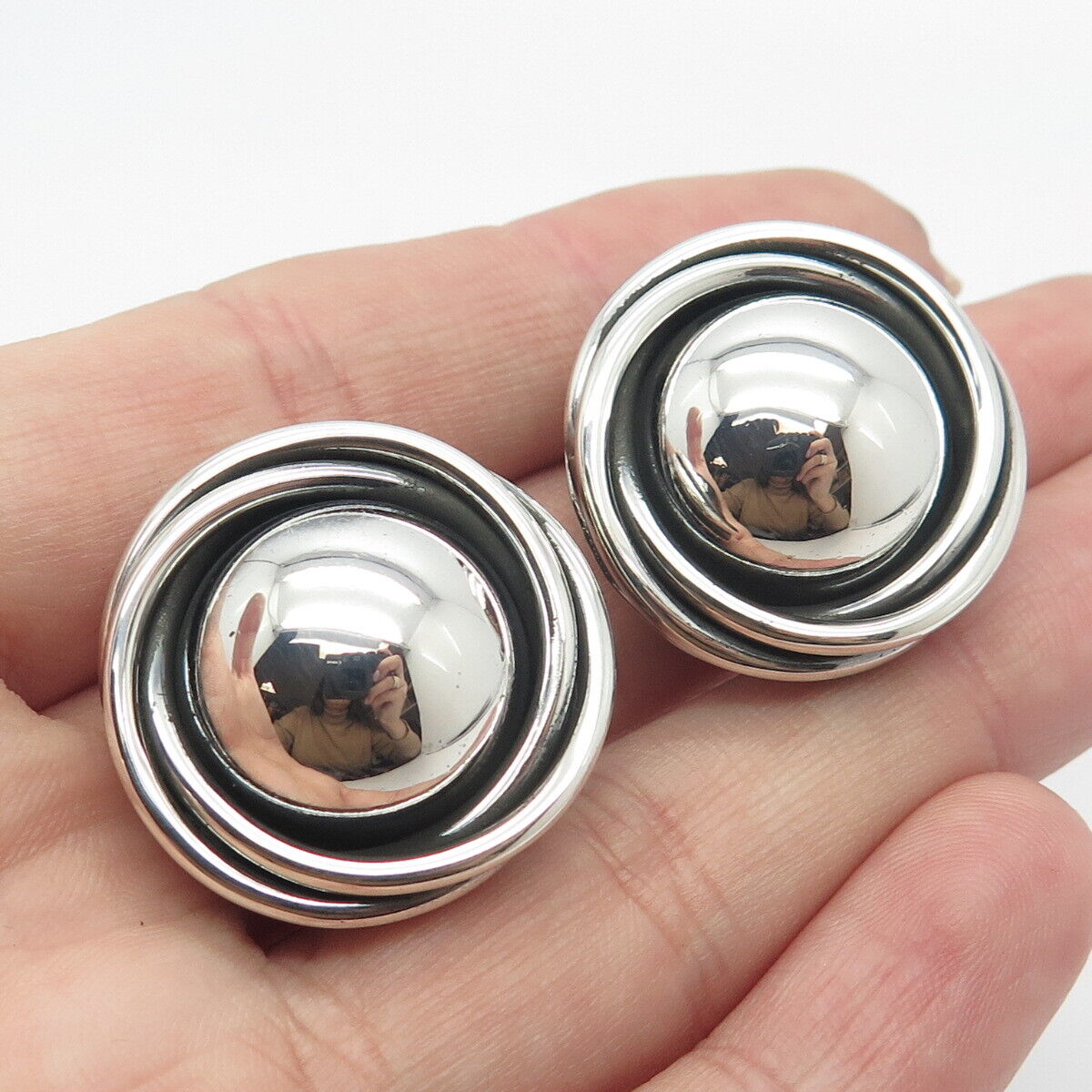 925 Sterling Silver Vintage Mexico Nest Clip On Earrings