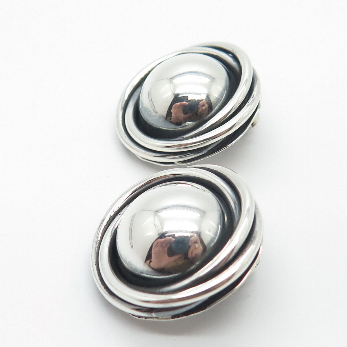 925 Sterling Silver Vintage Mexico Nest Clip On Earrings